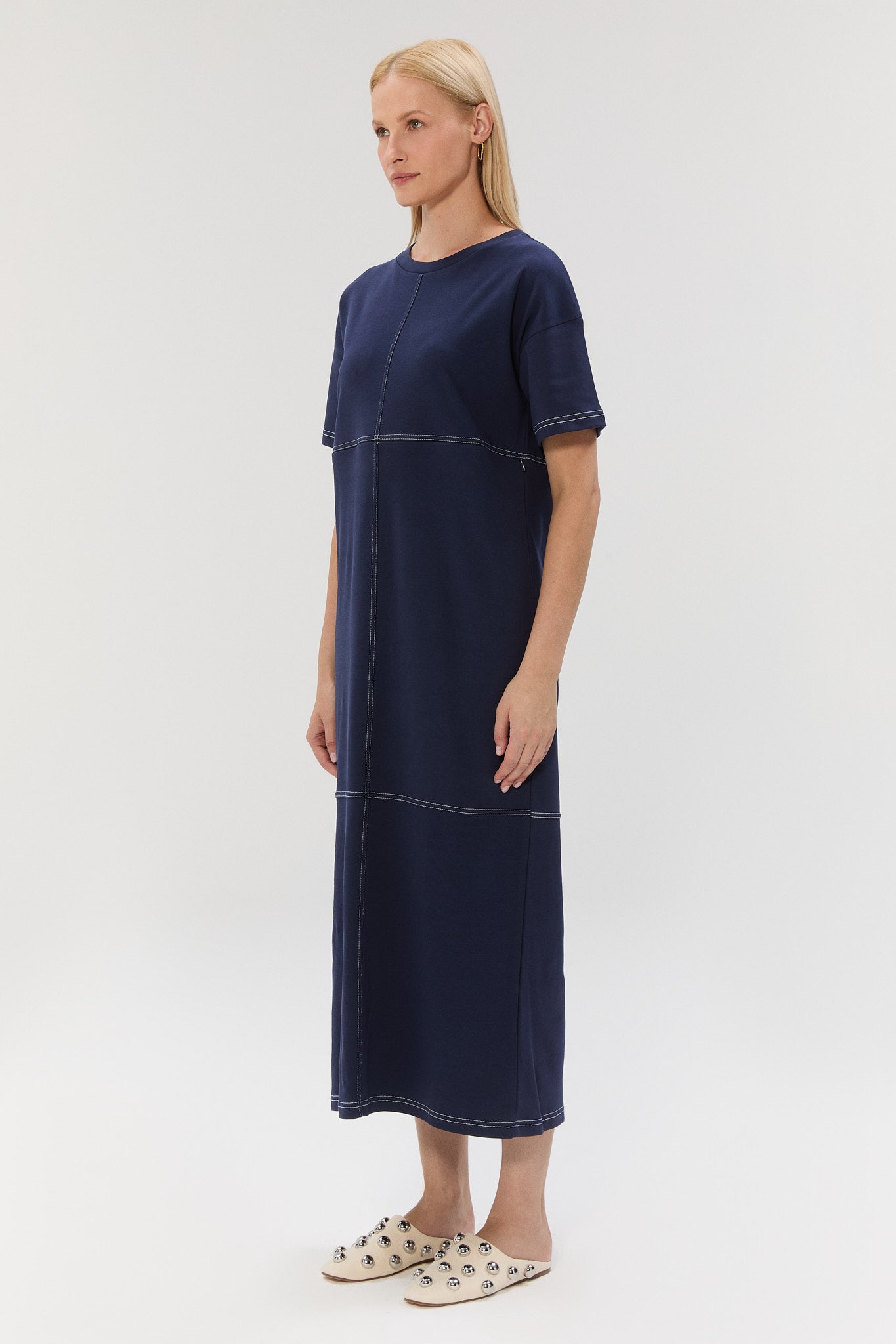 Framework Dress - Navy Blue/White