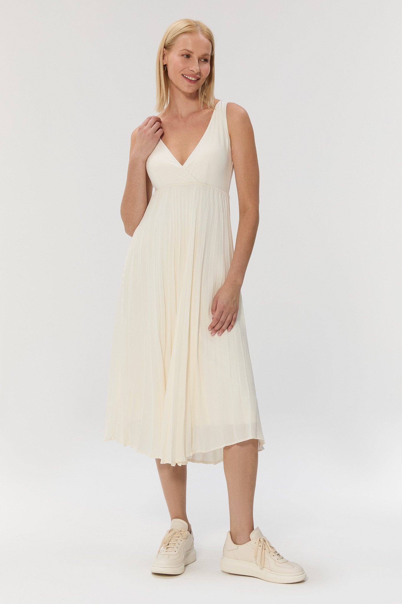 DUAL PLI Elbise - Ekru