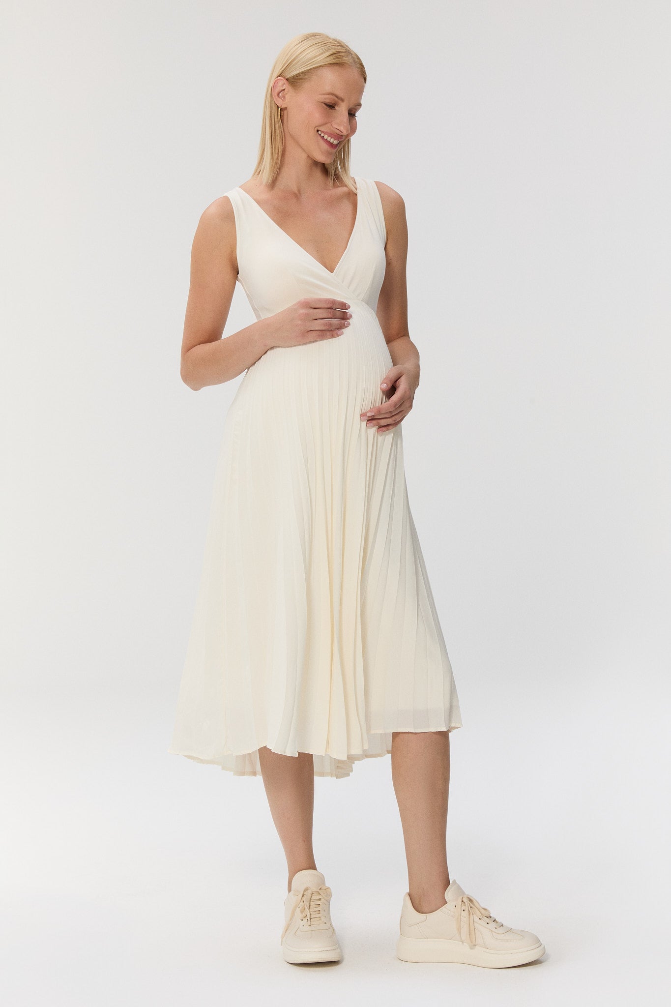 DUAL PLI Elbise - Ekru