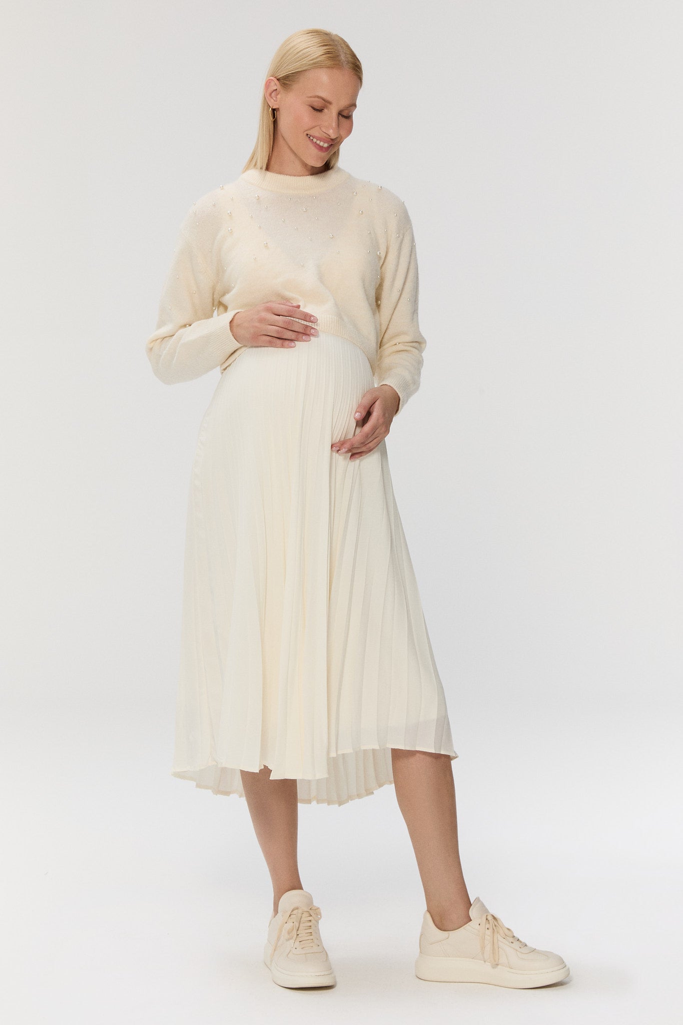 DUAL PLI Elbise - Ekru